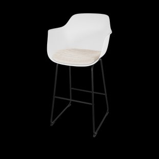 Nino-Liz barkruk wit met beige zitkussen - zwart onderstel - 75 cm