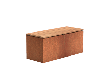 Cortenstaal sokkel met zitting 100x40x43cm.