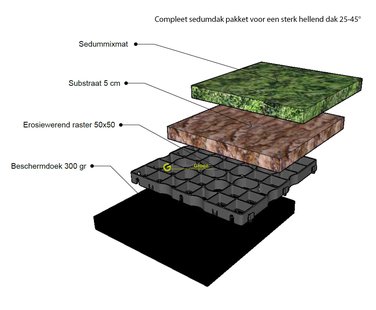 Sedumdak pakket voor een schuin dak van 25-45° per m2