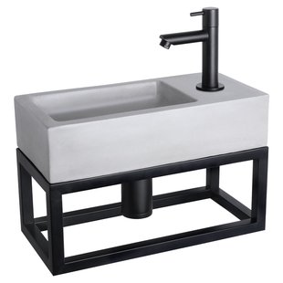 Fonteinset Differnz Ravo Beton en Handoekrek 38.5x18.5x9 cm Licht Grijs Met Rechte Kraan Mat Zwart