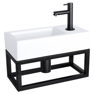 Fonteinset Differnz Helios Met Handoekrek 37.5x18.5x9.5 cm Keramiek Wit Met Rechte Kraan Rechts Mat Zwart