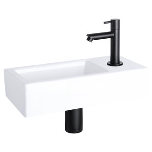 Fonteinset Differnz Helios 37.5x18.5x9.5 cm Wit Met Rechte Kraan Rechts Mat Zwart