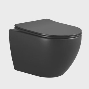 Wandcloset Nibiru Rimless met Softclose Zitting 48 cm Mat Zwart