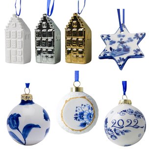 Kerstornamenten set Delfts blauw