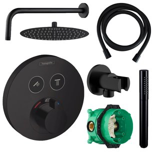 Hansgrohe Select Regendoucheset Inbouw Wanduitloop met Handdouche en Ronde Plaat Zwart