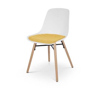 Nolon Nena-Liv Eetkamerstoel Wit - Okergeel Kussen - Houten Poten