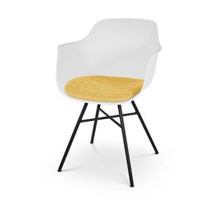Nolon Noa-Liz Eetkamerstoel Wit - Okergeel Kussen - Zwarte Poten