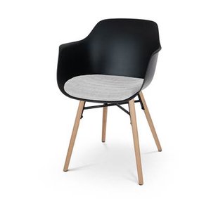 Nolon Nena-Liz Eetkamerstoel Zwart - Armleuning - Lichtgrijs Kussen