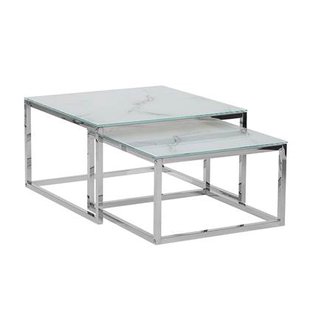 Beliani - BREA - Salontafel - Wit marmer - Veiligheidsglas