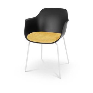 Nolon Nora-Liz Eetkamerstoel Zwart - Okergeel Kussen - Witte Poten