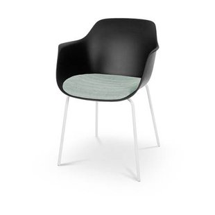 Nolon Nora-Liz Eetkamerstoel Zwart - Zacht Groen Kussen - Witte Poten