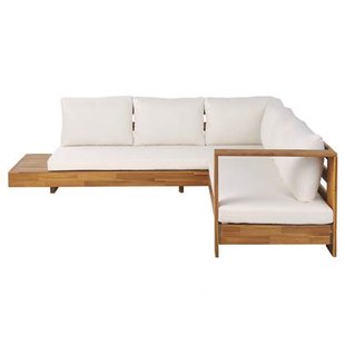 Beliani-MARETTIMO-Loungeset voor 5-Lichte houtkleur|Creme-Acaciahout