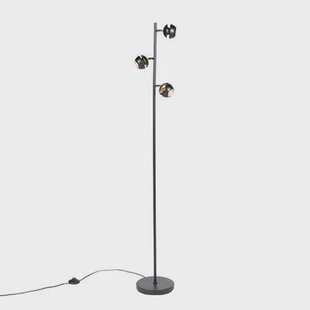 QAZQA Moderne vloerlamp 3-lichts zwart met gouden binnenkant - Buell