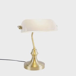 QAZQA Klassieke notarislamp goud met opaal glas - Banker QAZQA Klassieke notarislamp goud met opaal glas - Banker