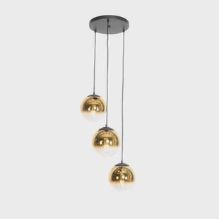 QAZQA Art deco hanglamp zwart met goud glas rond 3-lichts - pallon