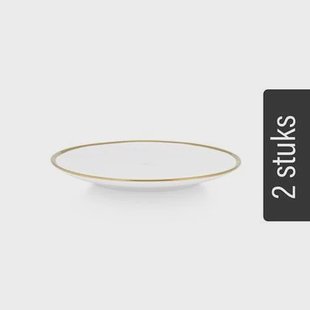 vtwonen Borden - Set van 2 - Wit|Goud - Porselein - Ø 25.5cm