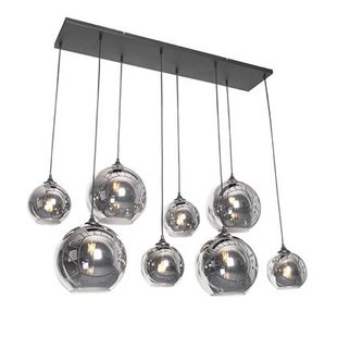 QAZQA Art Deco hanglamp zwart met smoke glas 8-lichts - Sandra QAZQA Art Deco hanglamp zwart met smoke glas 8-lichts - Sandra
