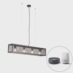 QAZQA Smart industriële hanglamp zwart incl. 4 WiFi A60 - Cage Wire QAZQA Smart industriële hanglamp zwart incl. 4 WiFi A60 - Cage Wire