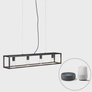 QAZQA Smart industriële hanglamp zwart incl. 4 WiFi A60 - Cage