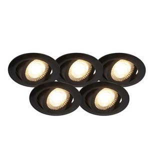 QAZQA Set van 5 moderne inbouwspots zwart incl. LED 3-staps dimbaar - QAZQA Set van 5 moderne inbouwspots zwart incl. LED 3-staps dimbaar -