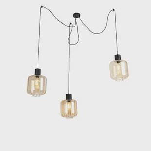 QAZQA Design hanglamp zwart met amber glas 3-lichts 226 cm - Qara QAZQA Design hanglamp zwart met amber glas 3-lichts 226 cm - Qara