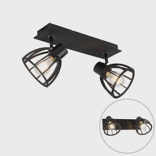 QAZQA Industriële plafondlamp zwart 2-lichts - Fotu