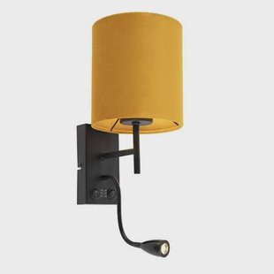 QAZQA Wandlamp zwart met velours gele kap - Stacca