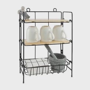 QUVIO Keukenrek wand staal en hout - Zwart en bruin