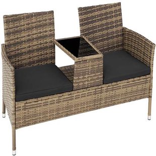 tectake® Wicker tuinbank met tafel - Natuur|donkergrijs