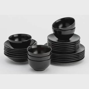 Lite-Body - Serviesset Hermes - 6 Personen- 24 delig - Rond zwart mat