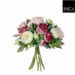 Mica Decorations Ranonkels Kunstbloemen Boeket - H22 x Ø19 cm - Roze
