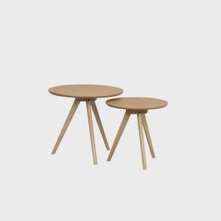 Rowico Home Yumi Set van 2 Ronde Houten Bijzettafels - Naturel