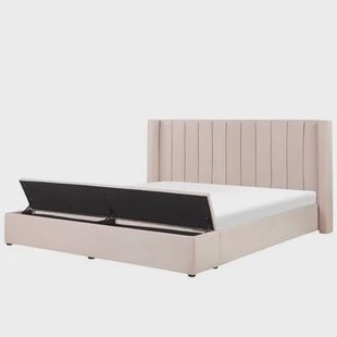 Beliani-NOYERS -Bed met opbergruimte-Pastelroze-180 x 200 cm-Fluweel