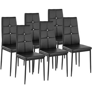 tectake® Eetkamerstoelen, kunstleer met strass steentjes - Set van 6
