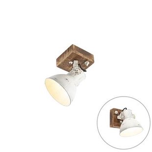 QAZQA Industriële spot wit met mango hout 18 cm - Mangoes