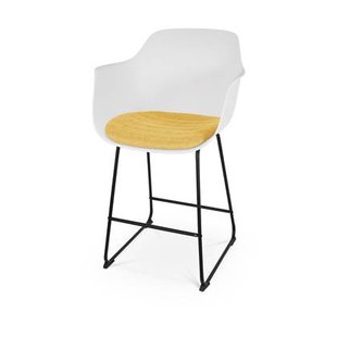 Nolon Nino-Liz Barkruk Wit - Okergeel Kussen - Zwart Frame - 65 cm