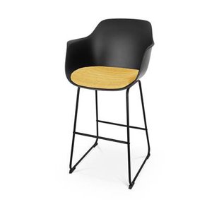 Nolon Nino-Liz Barkruk Zwart - Okergeel Kussen - Zwart Frame - 75 cm