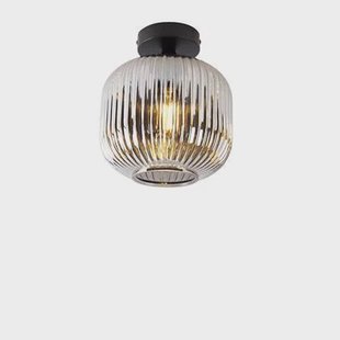 QAZQA Art deco plafondlamp zwart met smoke glas - Karel