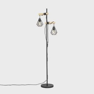 QAZQA Landelijke vloerlamp zwart met hout 2-lichts - Chon QAZQA Landelijke vloerlamp zwart met hout 2-lichts - Chon