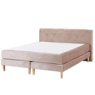 Beliani-MARQUISE -Tweepersoons boxspring-Beige-160 x 200 cm-Fluweel Beliani-MARQUISE -Tweepersoons boxspring-Beige-160 x 200 cm-Fluweel