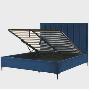 Beliani-SEZANNE -Bed met opbergruimte-Marineblauw-140 x 200 cm-Fluweel
