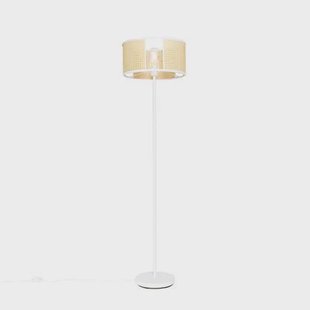 QAZQA Oosterse vloerlamp wit met rotan 40 cm - Akira