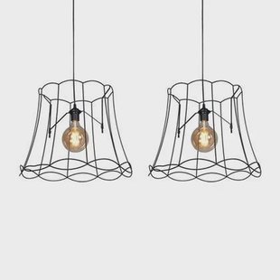 QAZQA Set van 2 retro hanglampen zwart 50 cm - Granny Frame