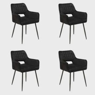 Bronx71 Velvet eetkamerstoel Mika zwart - Eetkamerstoelen set van 4