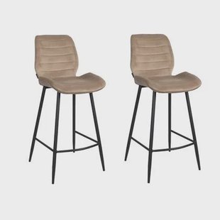 Bronx71 Velvet barkruk Toby taupe 71 cm - Barkrukken set van 2