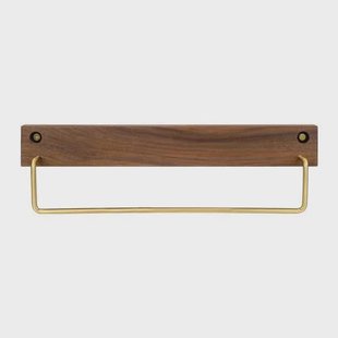QUVIO Wand handdoekenhouder - donker hout + goud - 28 CM