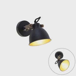 QAZQA Industriële wandlamp zwart met goud verstelbaar - Liko
