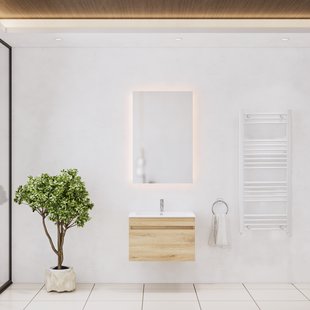 Badkamermeubelset Gliss Design Anelius 70cm Natural Oak (Keuze uit wastafel, kraangaten & spiegel)