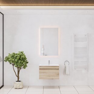 Badkamermeubelset Gliss Design Anelius 70cm Grey Oak (Keuze uit wastafel, kraangaten & spiegel)