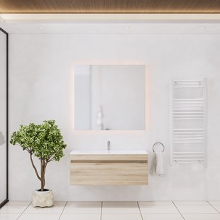 Badkamermeubelset Gliss Design Anelius 100cm Grey Oak (Keuze uit wastafel, kraangaten & spiegel)